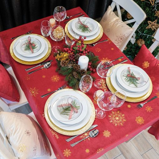 Asztalterítő karácsonyi, piros 140x220, bársony